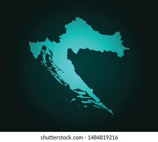 Map of Croatia green vector isolated on dark background. High detailed green vector map, Croatia symbol for your web site design map - Vector illustration eps 10. 