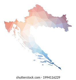 Map of Croatia. Low poly illustration of the country. Geometric design with stripes. Technology, internet, network concept. Vector illustration.