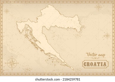 Map of Croatia in the old style, brown graphics in retro fantasy style