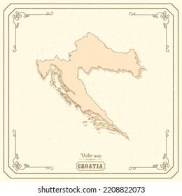 Map of Croatia in the old style, brown graphics in retro fantasy style