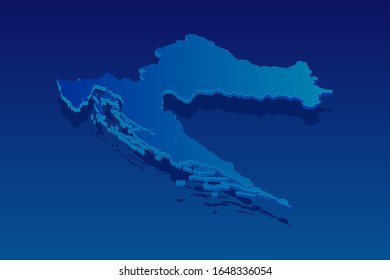 map of Croatia on blue background. Vector modern isometric concept greeting Card illustration eps 10.