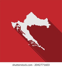 Map of Croatia on red Background with long shadow