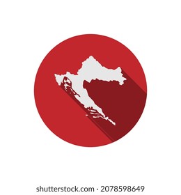 Map of Croatia on red circle with long shadow