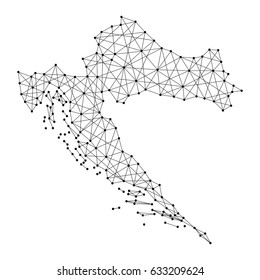 Map of Croatia from polygonal black lines and dots of vector illustration