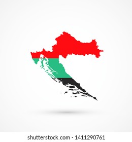 Map Croatia in Pomaks ethnic groups flag colors, editable vector. 