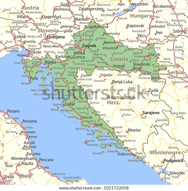 Map Croatia Shows Country Borders Urban Stock Vector (Royalty Free