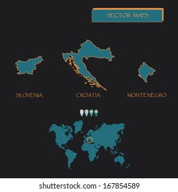 Map of Croatia Slovenia Montenegro vector illustration