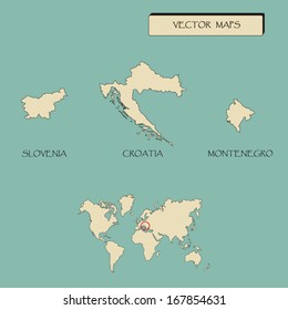 Map of Croatia Slovenia Montenegro vector illustration