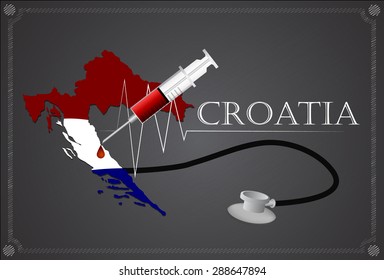 Map of Croatia with Stethoscope and syringe.