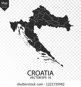 Map of Croatia , vector illustration eps 10 on transparent background.