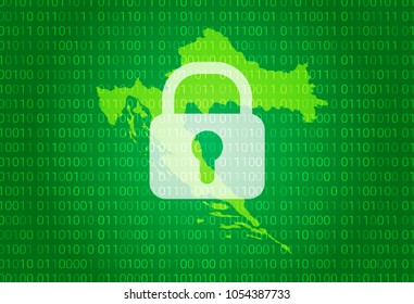 Map of Croatia. vector illustration with lock and binary code background. internet blocking,virus attack, privacy protect
