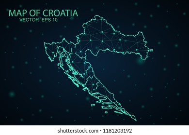 Map Croatia. Wire Frame 3D mesh polygonal network line, design sphere,Croatia map on dark background. Vector illustration eps 10.