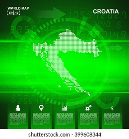 Map Of Croatia,Abstract Green background, pixel vector illustration
