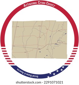 Map of Cross County in Arkansas, USA arranged in a circle.