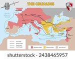 Map of the Crusades. Main routes. Education vector illustration