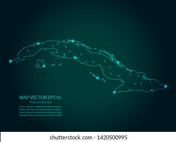 Map of cuba - Abstract mash line and point scales on dark gradient background. Wire Frame 3D mesh polygonal network line, design sphere, dot and structure. Vector illustration eps 10.