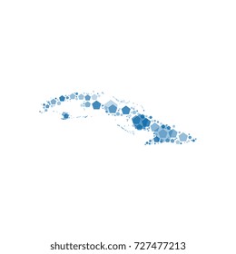 map of cuba filled with pentagons of different sizes and degrees of transparency