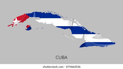 Map Of Cuba With Flag As Texture Isolated On White Background. Vector Illustration