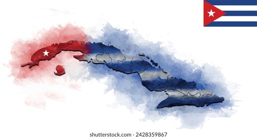 map of cuba with flag watercolor style