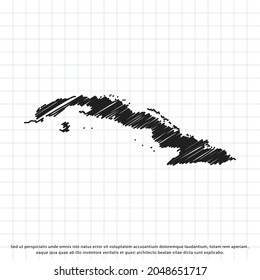Carte de Cuba, dessin à main levée sur une feuille de cahier d'exercices. Illustration vectorielle.