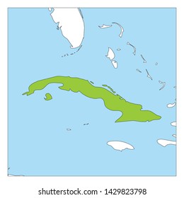 Map of Cuba green highlighted with neighbor countries.