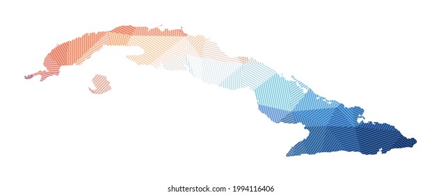 Mapa de Cuba. Baja ilustración policial del país. Diseño geométrico con rayas. Tecnología, Internet, concepto de red. Ilustración vectorial.