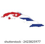 Map of Cuba with national flag of Cuba. 