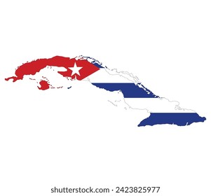 Map of Cuba with national flag of Cuba. 