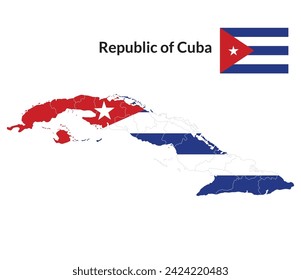 Mapa de Cuba con bandera nacional de Cuba. 