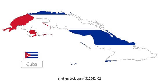 Map of Cuba with an official flag. North America. Illustration on white background