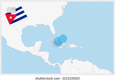 Map of Cuba with a pinned blue pin. Pinned flag of Cuba, vector illustration.