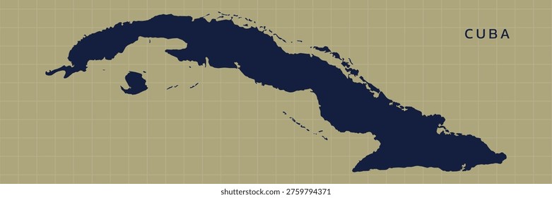 Map of Cuba silhouette on dark background geographic island outline. Cuba map island for travel and cartography concepts