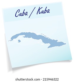 Map of Cuba as sticky note in blue