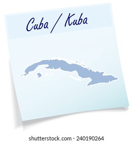 Map of Cuba as sticky note in blue