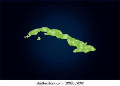 Map of Cuba. Wire frame 3D green mesh with sparkle, design sphere, dot and structure. Vector illustration eps 10