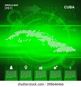 Map Of Cuba,Abstract Green background, pixel vector illustration