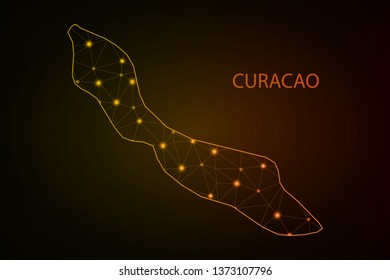 Map of Curacao from Polygonal wire frame low poly mesh, contours network line, luminous space stars, design sphere, dot and structure. Vector Illustration EPS10. - Vector - Vector
