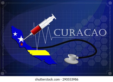 Map of Curacao with Stethoscope and syringe.