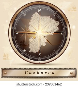 Map of Cuxhaven with borders in bronze