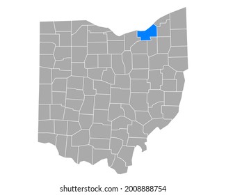 Map of Cuyahoga in Ohio on white