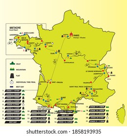 Map of cycling routes in france - Vector