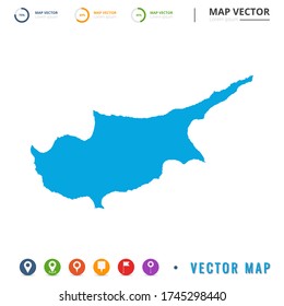 Mapa de Chipre azul e icono de fijación.