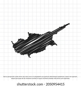 Map of Cyprus freehand drawing on a sheet of exercise book. Vector illustration.