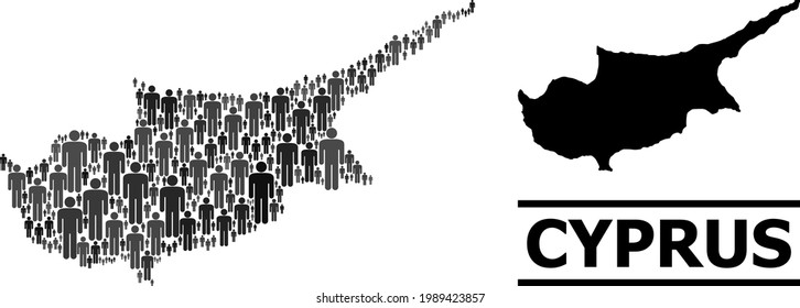 Map of Cyprus Island for national projects. Vector demographics collage. Concept map of Cyprus Island combined of crowd icons. Demographic concept in dark gray color tinges.