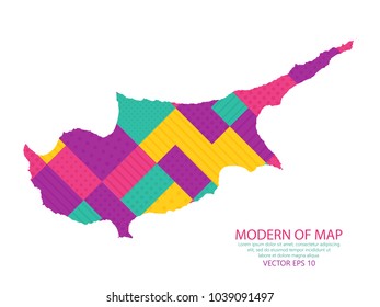Map of Cyprus - Modern Geometric dots and lines background, colorful carving art - blue, yellow and purple. Vector illustration eps 10.