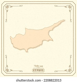 Map of Cyprus in the old style, brown graphics in retro fantasy style
