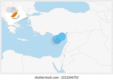 Map of Cyprus with a pinned blue pin. Pinned flag of Cyprus, vector illustration.