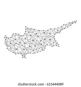 Map of Cyprus from polygonal black lines and dots of vector illustration