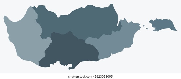 Map of Cyprus with regions. Just a simple country border map with region division. Blue grey color palette. Flat Republic of Cyprus shape with administrative division. Vector illustration.