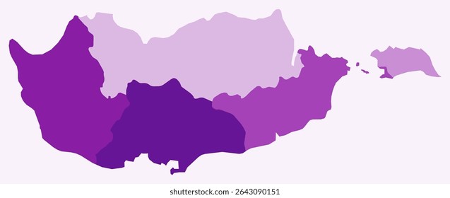 Map of Cyprus with regions. Just a simple country border map with region division. Purple color palette. Plain Republic of Cyprus shape with administrative division. Vector illustration.